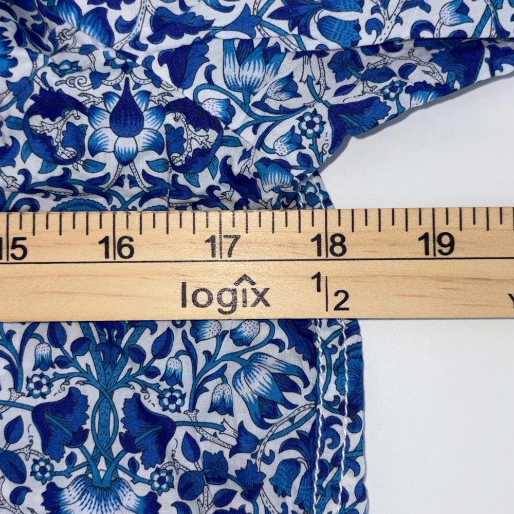 J.Crew Liberty Fabric Floral Cropped Button Up Shirt Blue White XS Ruffle Cuff